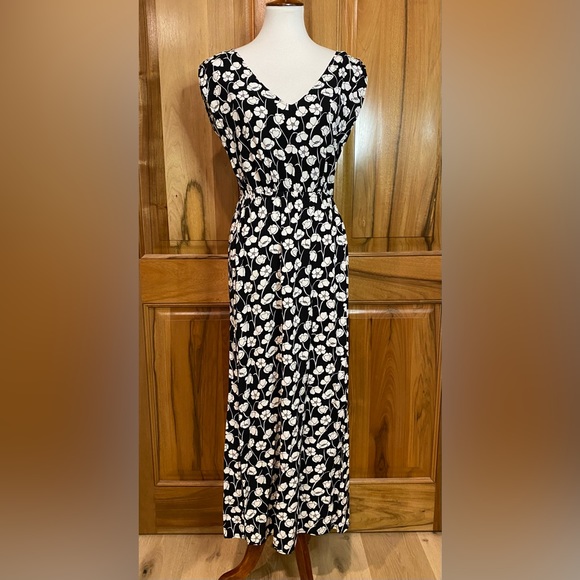 GAP - Floral Printed Black Draped Sleeveless Rayon Maxi Dress - EUC - S - Picture 1 of 12